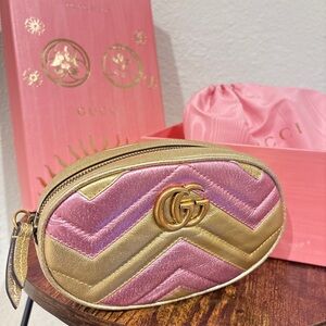 Gucci Pink and Gold Women's Belt Bag - Full Set